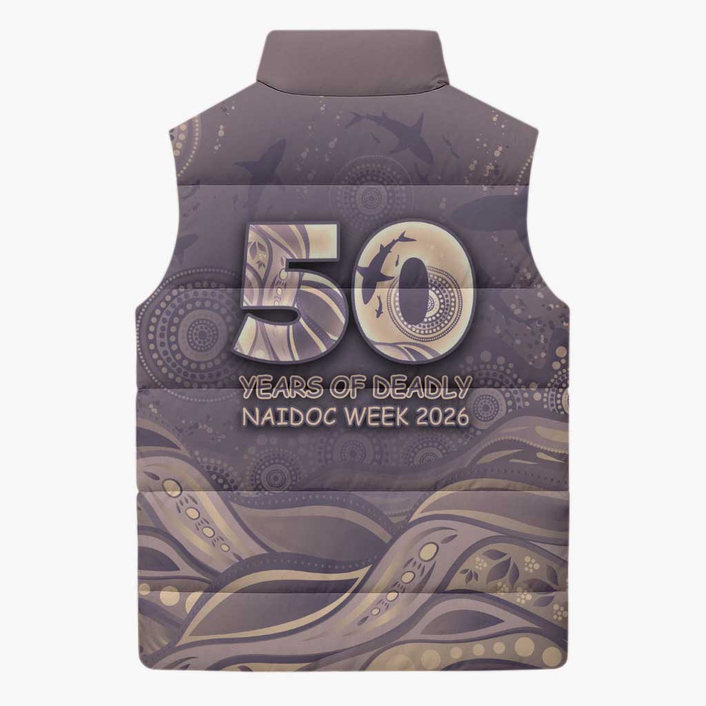 Personalised NAIDOC Week 2026 Sleeveless Puffer Jacket Shark Pattern Coastal Style