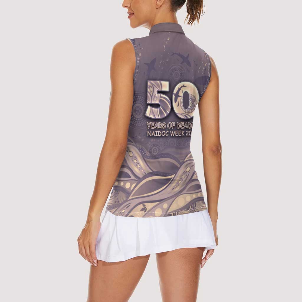 Personalised NAIDOC Week 2026 Women Sleeveless Polo Shirt Shark Pattern Coastal Style