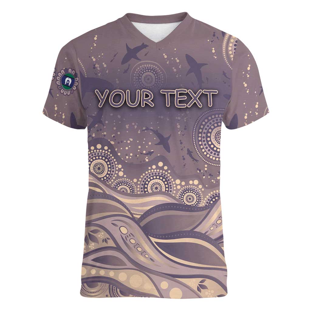 Personalised NAIDOC Week 2026 Women V-Neck T-Shirt Shark Pattern Coastal Style