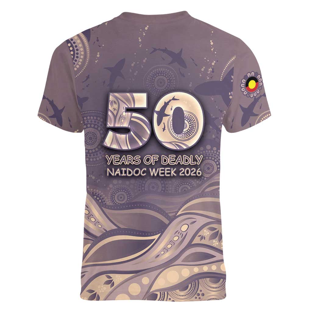 Personalised NAIDOC Week 2026 Women V-Neck T-Shirt Shark Pattern Coastal Style