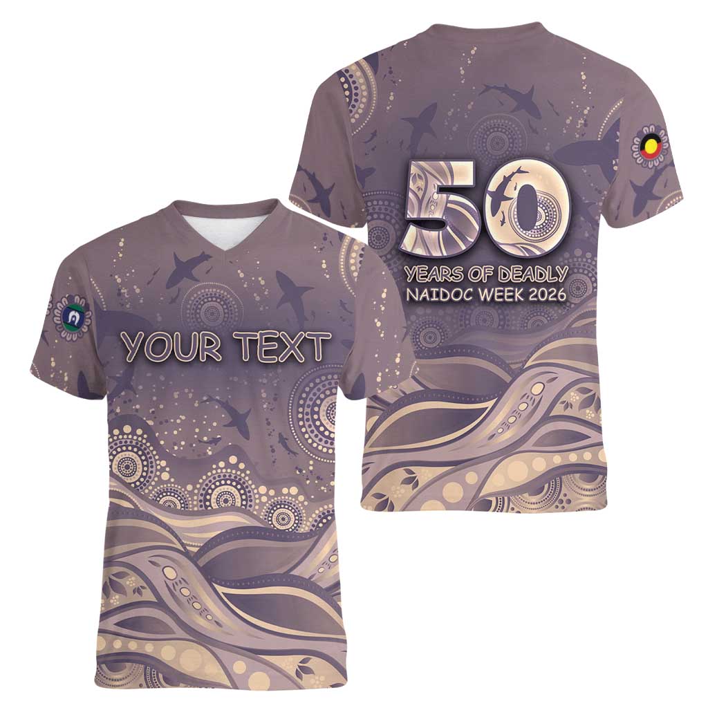 Personalised NAIDOC Week 2026 Women V-Neck T-Shirt Shark Pattern Coastal Style