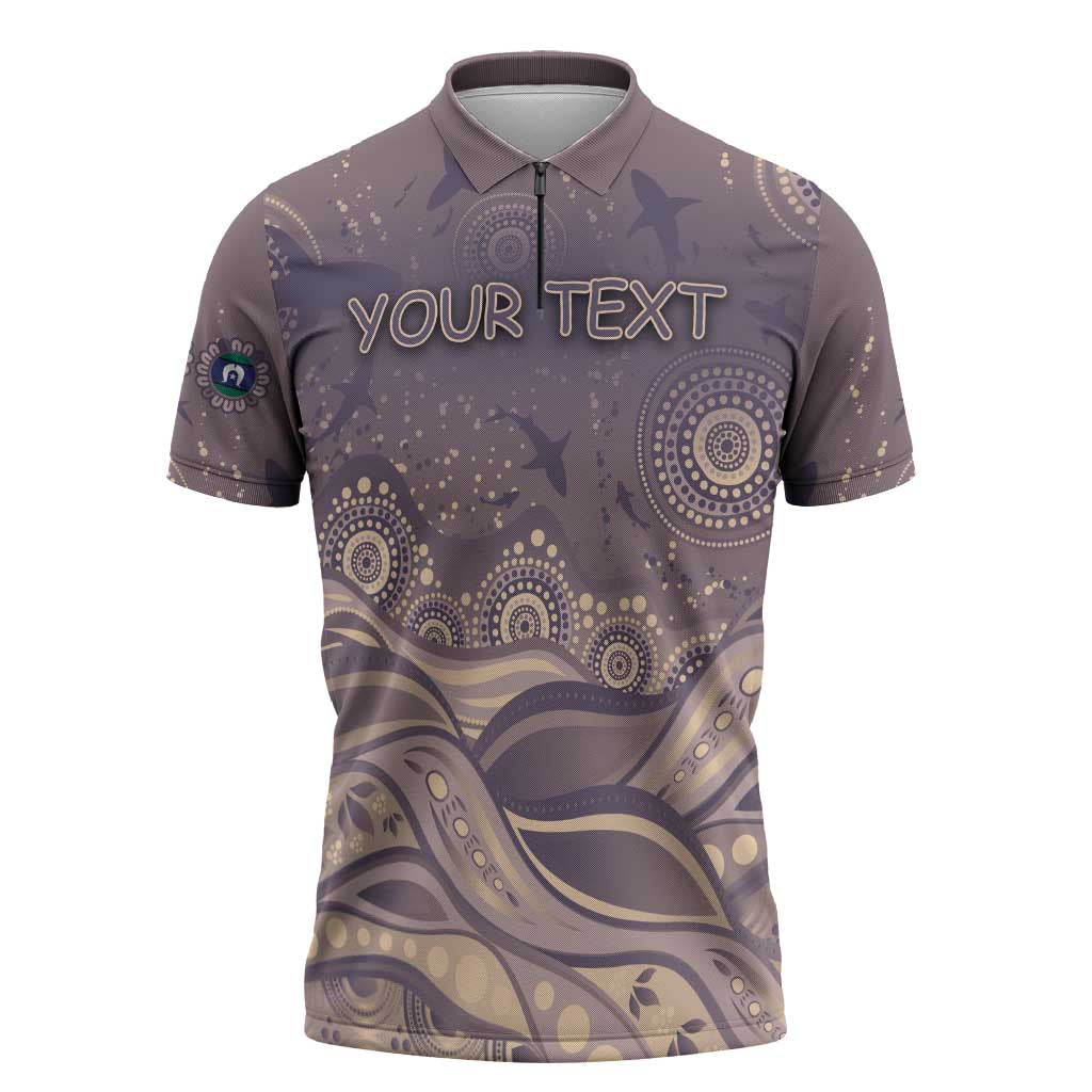 Personalised NAIDOC Week 2026 Zipper Polo Shirt Shark Pattern Coastal Style