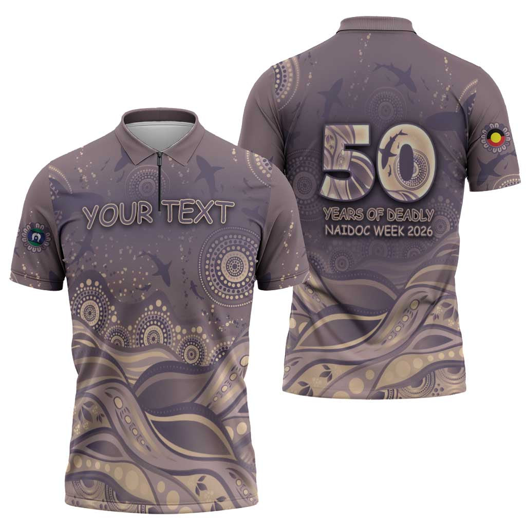 Personalised NAIDOC Week 2026 Zipper Polo Shirt Shark Pattern Coastal Style