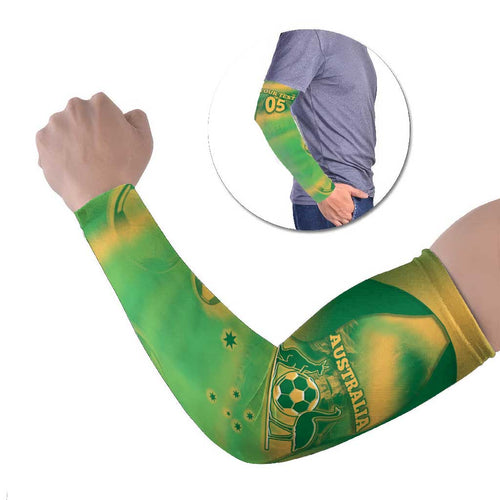 Custom Australia Soccer Arm Sleeves Skeleton Gradient Vintage Spray