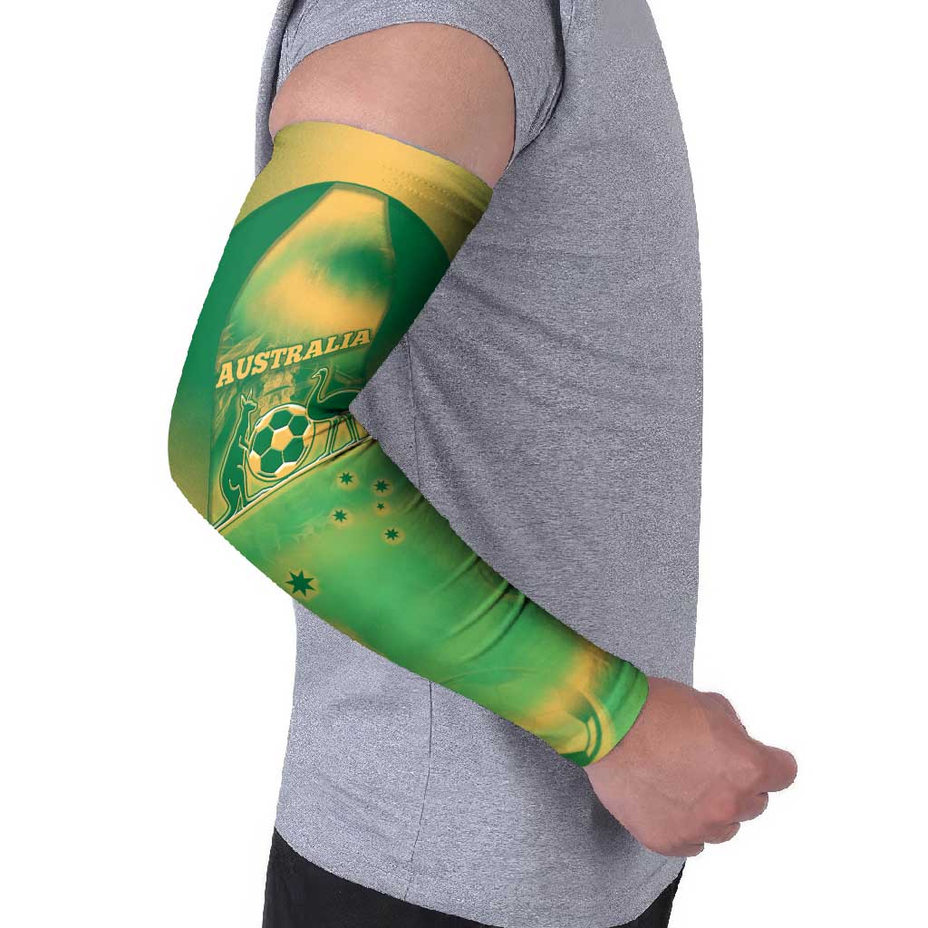 Custom Australia Soccer Arm Sleeves Skeleton Gradient Vintage Spray