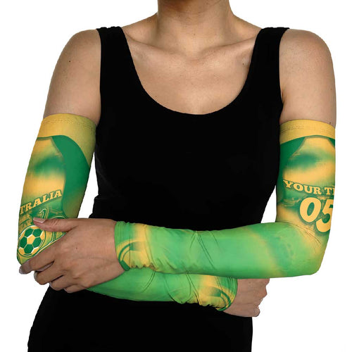 Custom Australia Soccer Arm Sleeves Skeleton Gradient Vintage Spray
