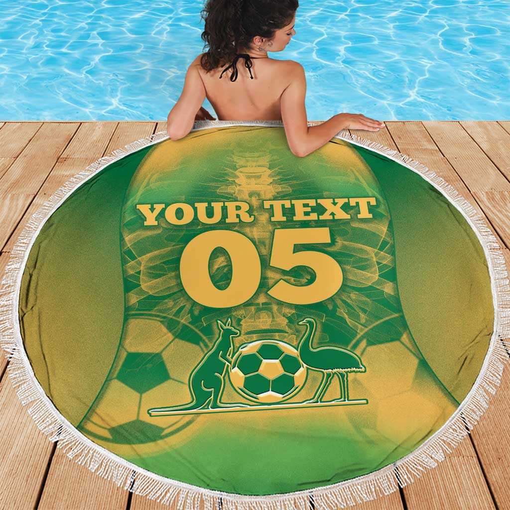 Custom Australia Soccer Beach Blanket Skeleton Gradient Vintage Spray