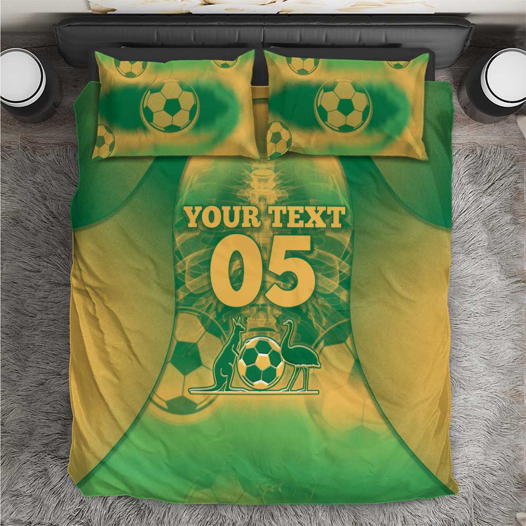 Custom Australia Soccer Bedding Set Skeleton Gradient Vintage Spray