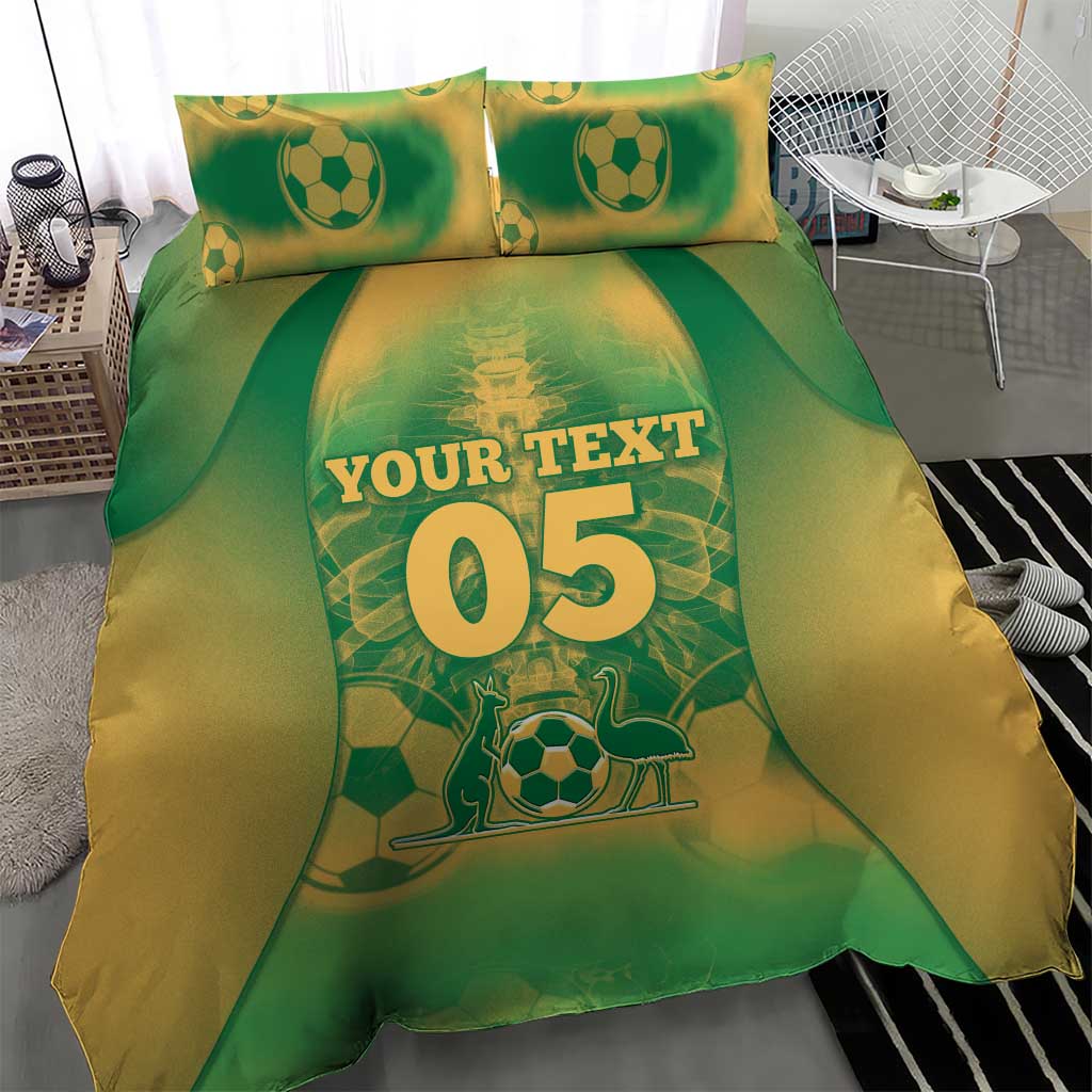 Custom Australia Soccer Bedding Set Skeleton Gradient Vintage Spray