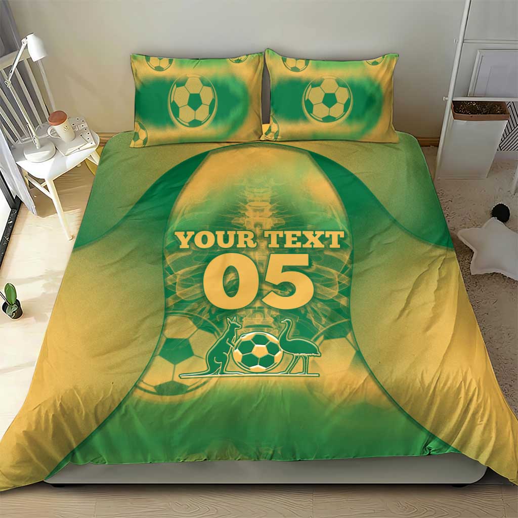 Custom Australia Soccer Bedding Set Skeleton Gradient Vintage Spray