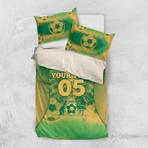 Custom Australia Soccer Bedding Set Skeleton Gradient Vintage Spray