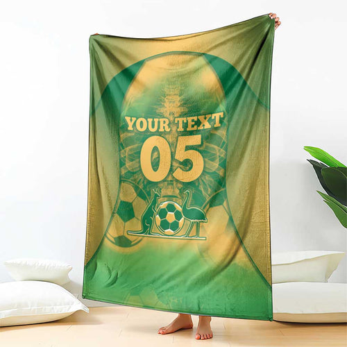 Custom Australia Soccer Blanket Skeleton Gradient Vintage Spray