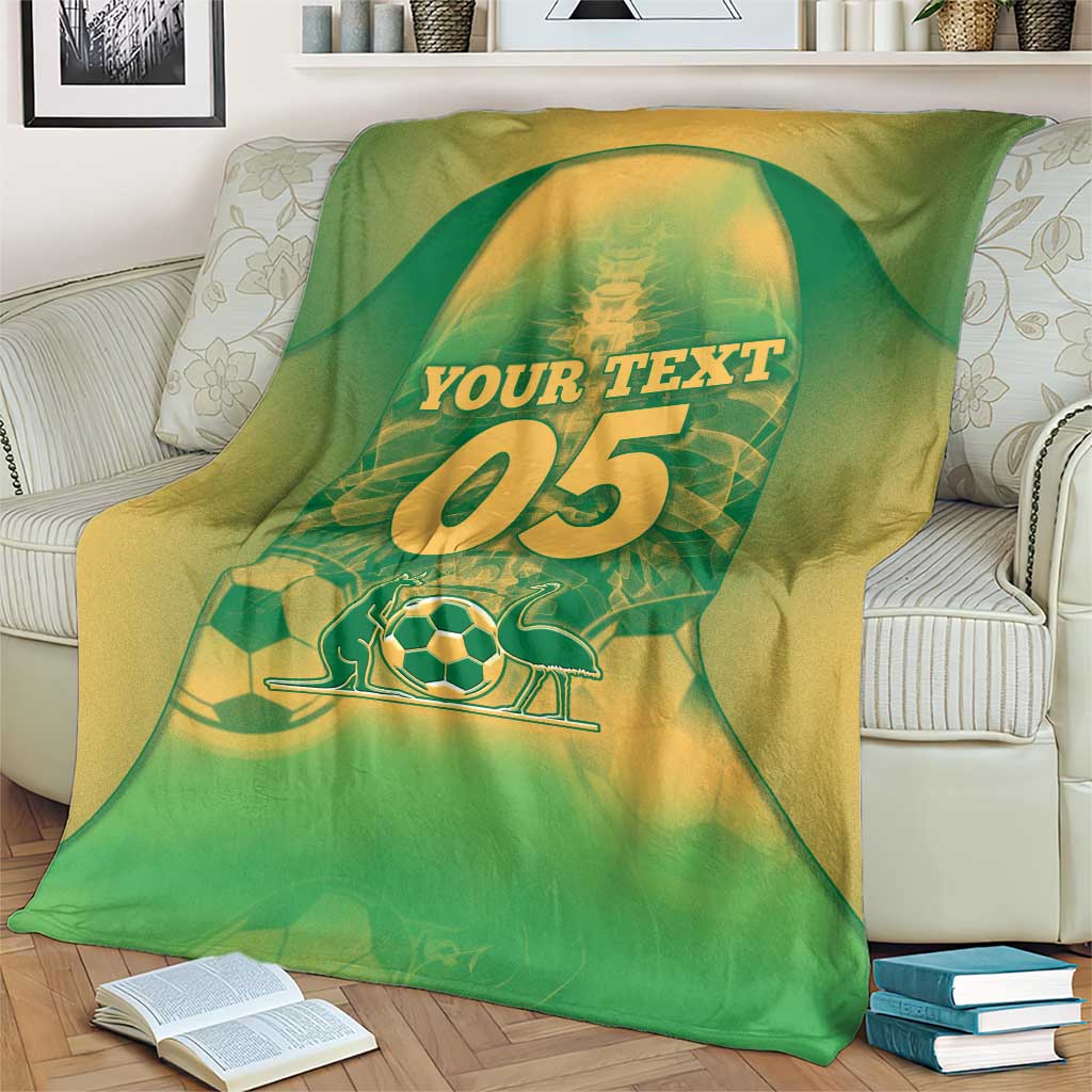 Custom Australia Soccer Blanket Skeleton Gradient Vintage Spray