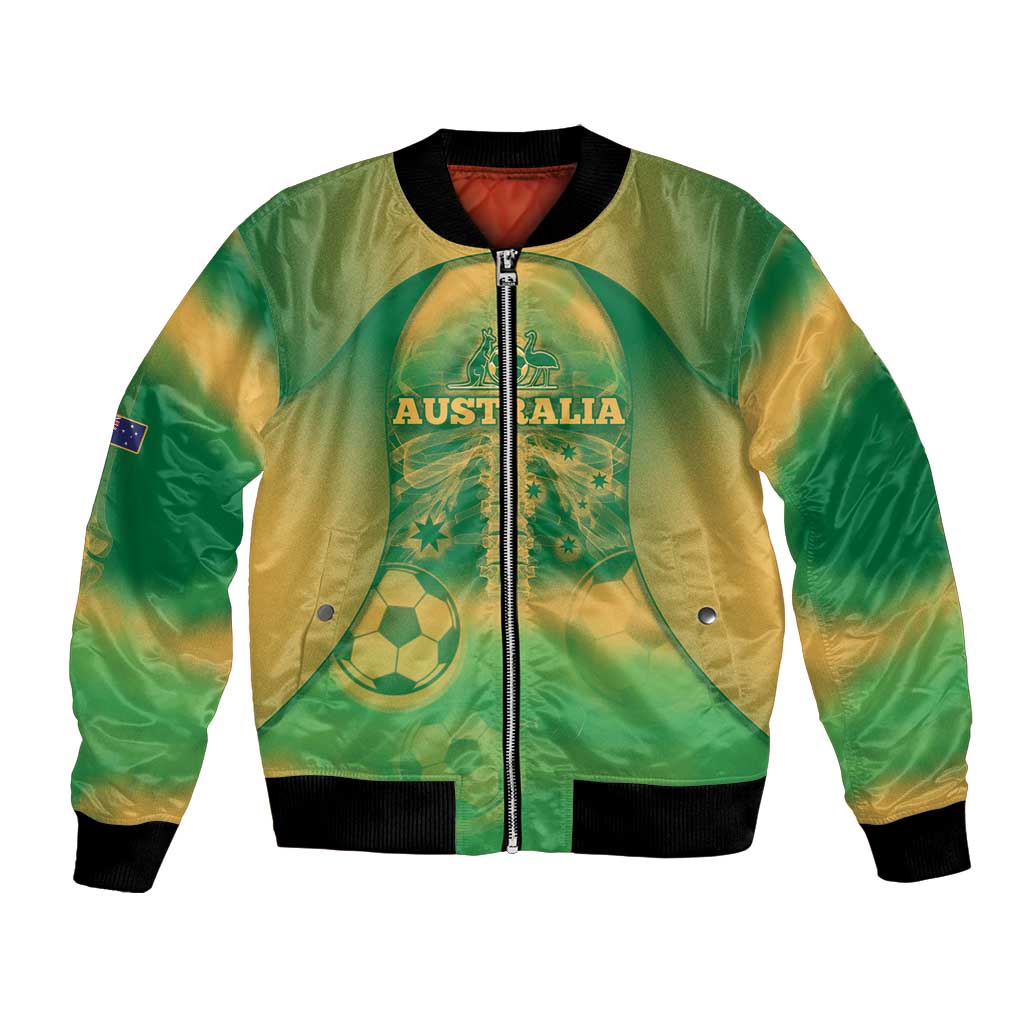 Custom Australia Soccer Bomber Jacket Skeleton Gradient Vintage Spray