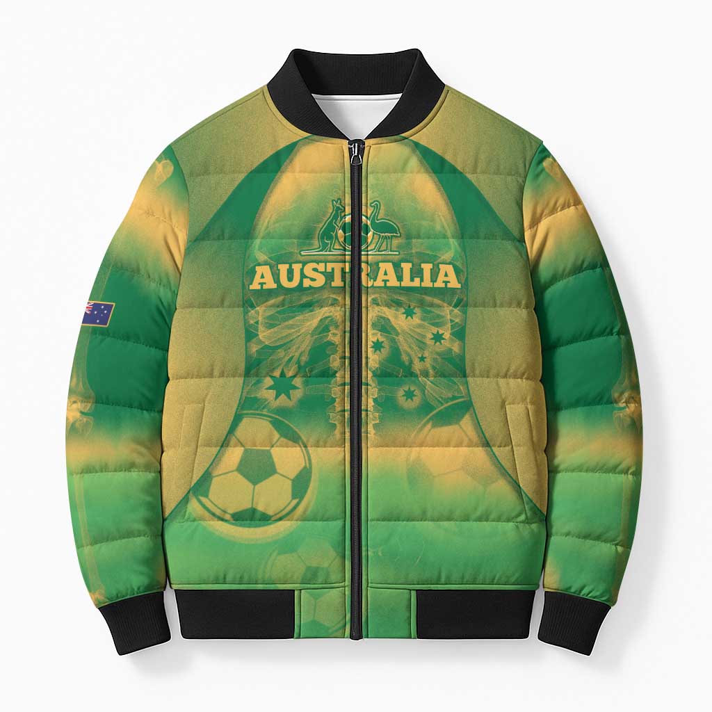 Custom Australia Soccer Bomber Puffer Jacket Skeleton Gradient Vintage Spray