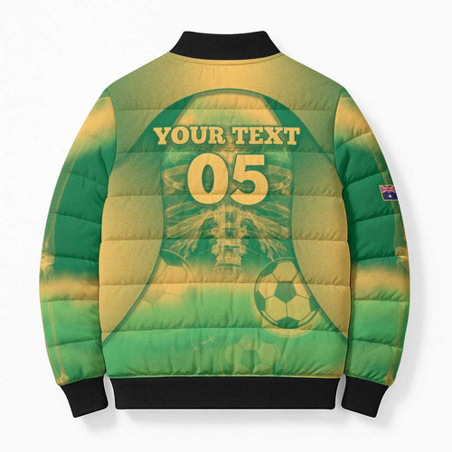 Custom Australia Soccer Bomber Puffer Jacket Skeleton Gradient Vintage Spray