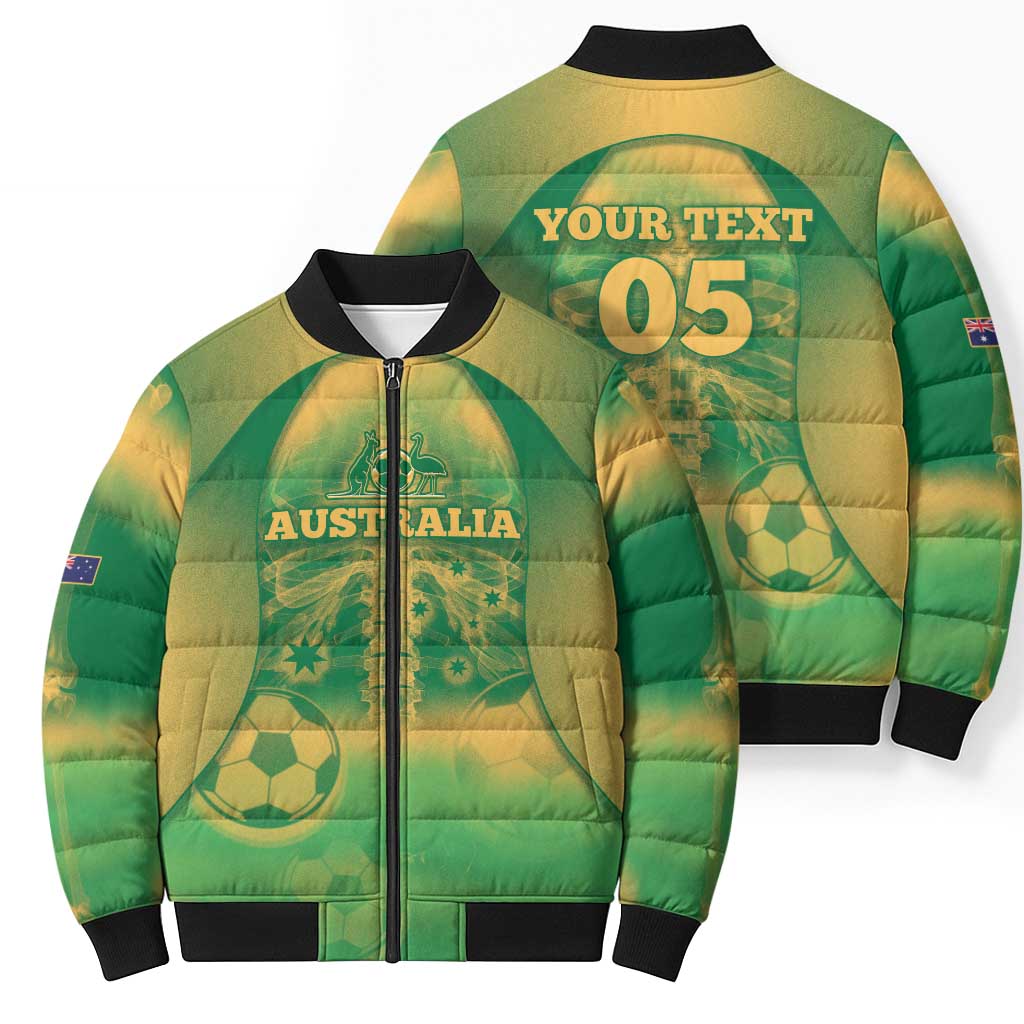 Custom Australia Soccer Bomber Puffer Jacket Skeleton Gradient Vintage Spray
