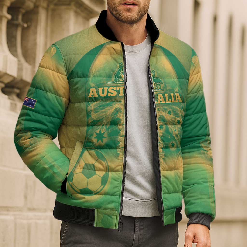 Custom Australia Soccer Bomber Puffer Jacket Skeleton Gradient Vintage Spray
