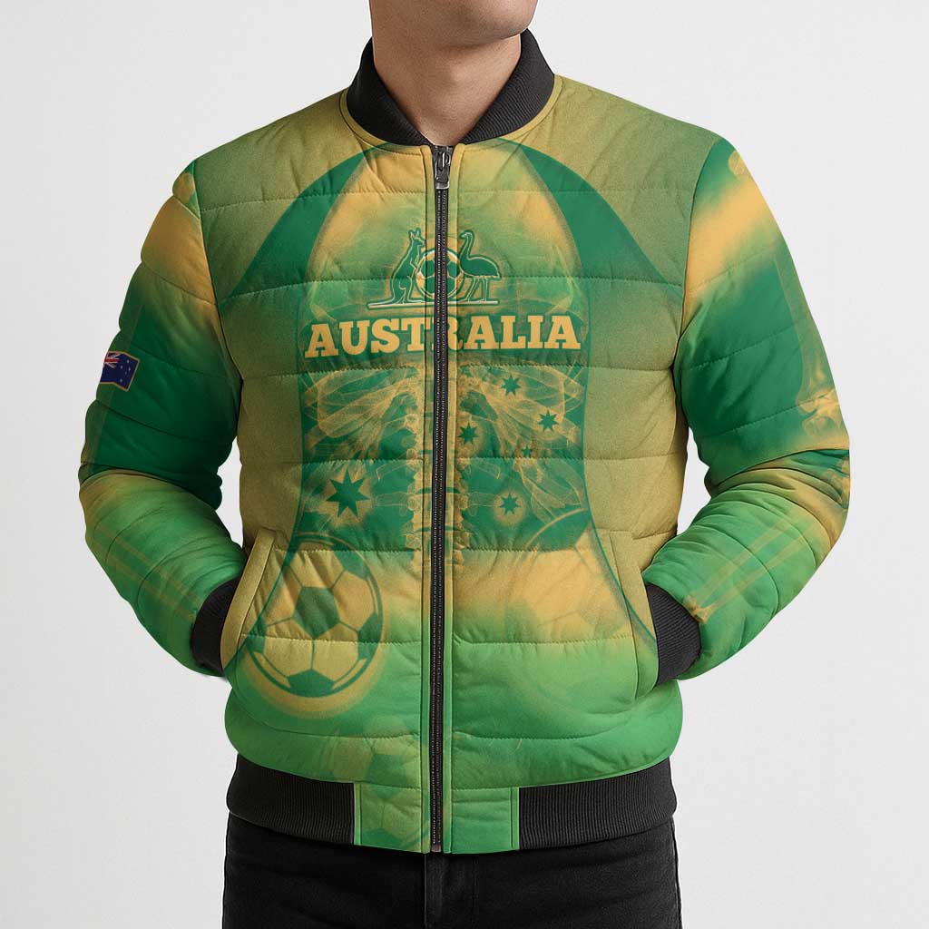 Custom Australia Soccer Bomber Puffer Jacket Skeleton Gradient Vintage Spray