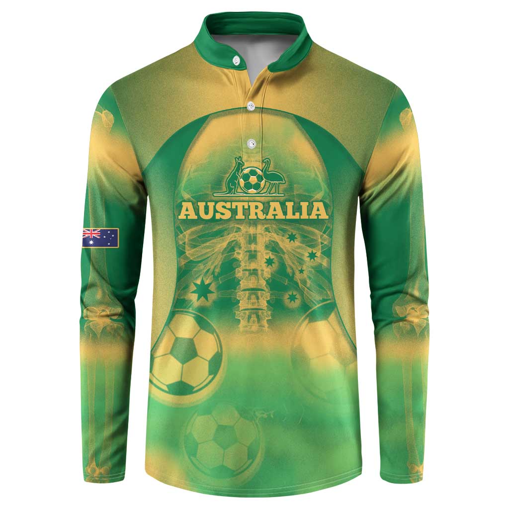 Custom Australia Soccer Button Sweatshirt Skeleton Gradient Vintage Spray