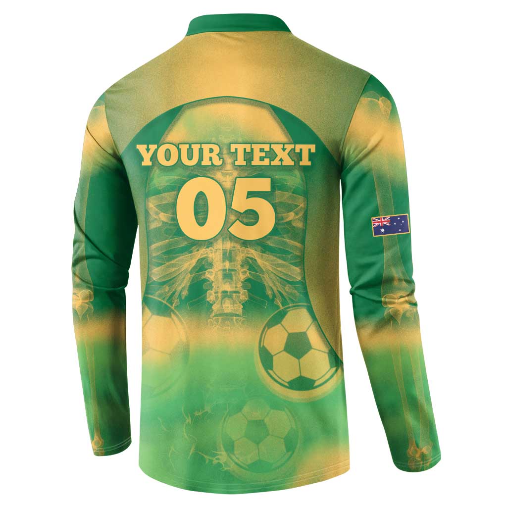 Custom Australia Soccer Button Sweatshirt Skeleton Gradient Vintage Spray