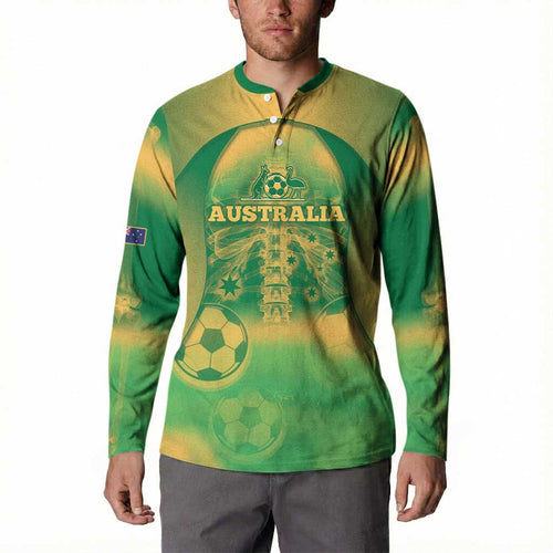 Custom Australia Soccer Button Sweatshirt Skeleton Gradient Vintage Spray