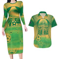 Custom Australia Soccer Couples Matching Long Sleeve Bodycon Dress and Hawaiian Shirt Skeleton Gradient Vintage Spray