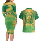 Custom Australia Soccer Couples Matching Long Sleeve Bodycon Dress and Hawaiian Shirt Skeleton Gradient Vintage Spray
