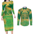 Custom Australia Soccer Couples Matching Long Sleeve Bodycon Dress and Long Sleeve Button Shirt Skeleton Gradient Vintage Spray