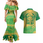 Custom Australia Soccer Couples Matching Mermaid Dress and Hawaiian Shirt Skeleton Gradient Vintage Spray