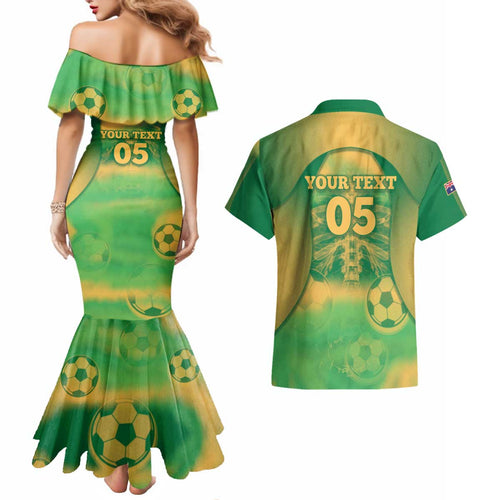 Custom Australia Soccer Couples Matching Mermaid Dress and Hawaiian Shirt Skeleton Gradient Vintage Spray