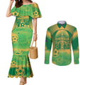Custom Australia Soccer Couples Matching Mermaid Dress and Long Sleeve Button Shirt Skeleton Gradient Vintage Spray