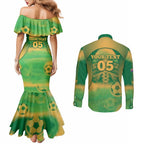 Custom Australia Soccer Couples Matching Mermaid Dress and Long Sleeve Button Shirt Skeleton Gradient Vintage Spray