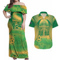 Custom Australia Soccer Couples Matching Off Shoulder Maxi Dress and Hawaiian Shirt Skeleton Gradient Vintage Spray