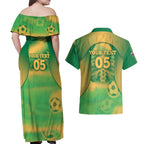 Custom Australia Soccer Couples Matching Off Shoulder Maxi Dress and Hawaiian Shirt Skeleton Gradient Vintage Spray