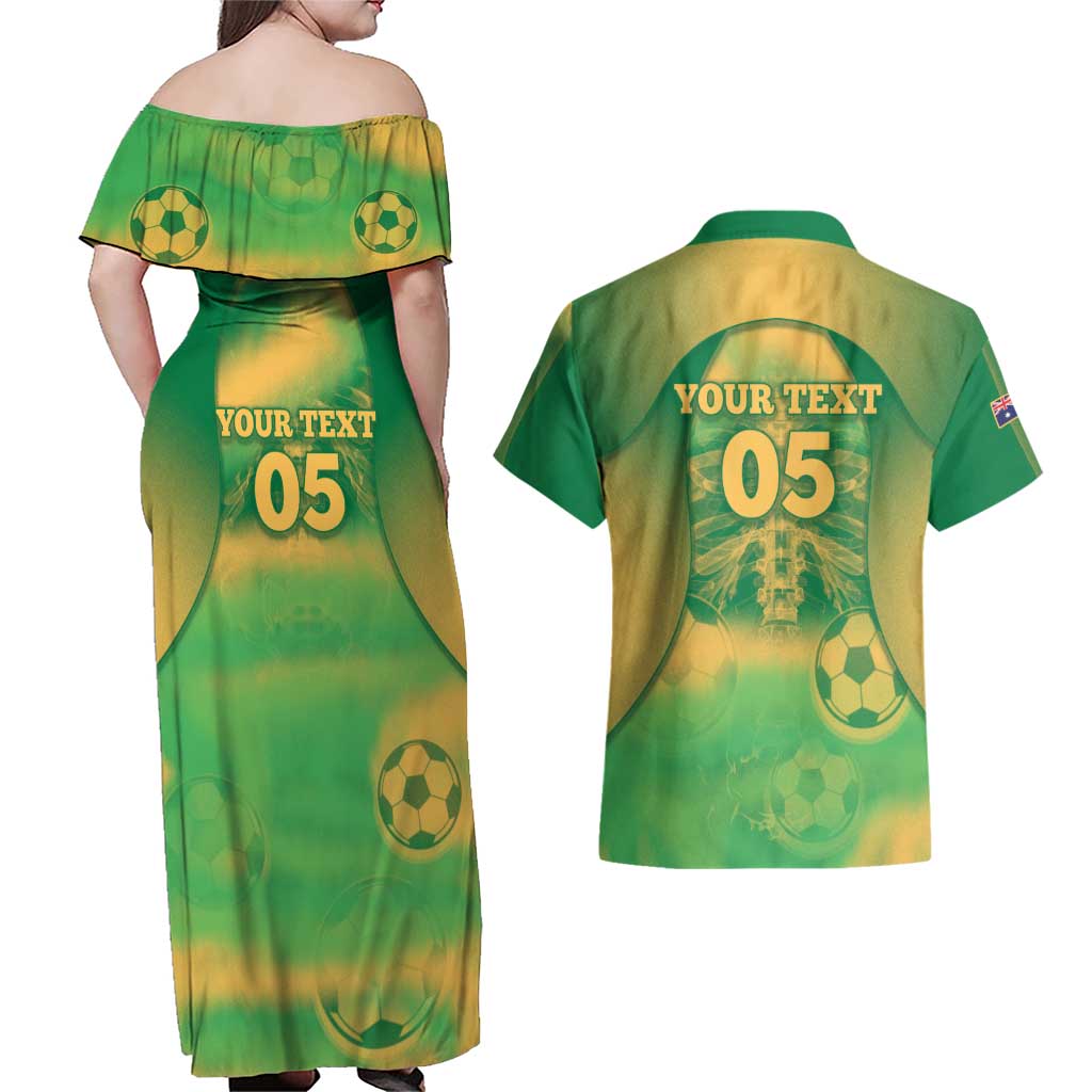 Custom Australia Soccer Couples Matching Off Shoulder Maxi Dress and Hawaiian Shirt Skeleton Gradient Vintage Spray