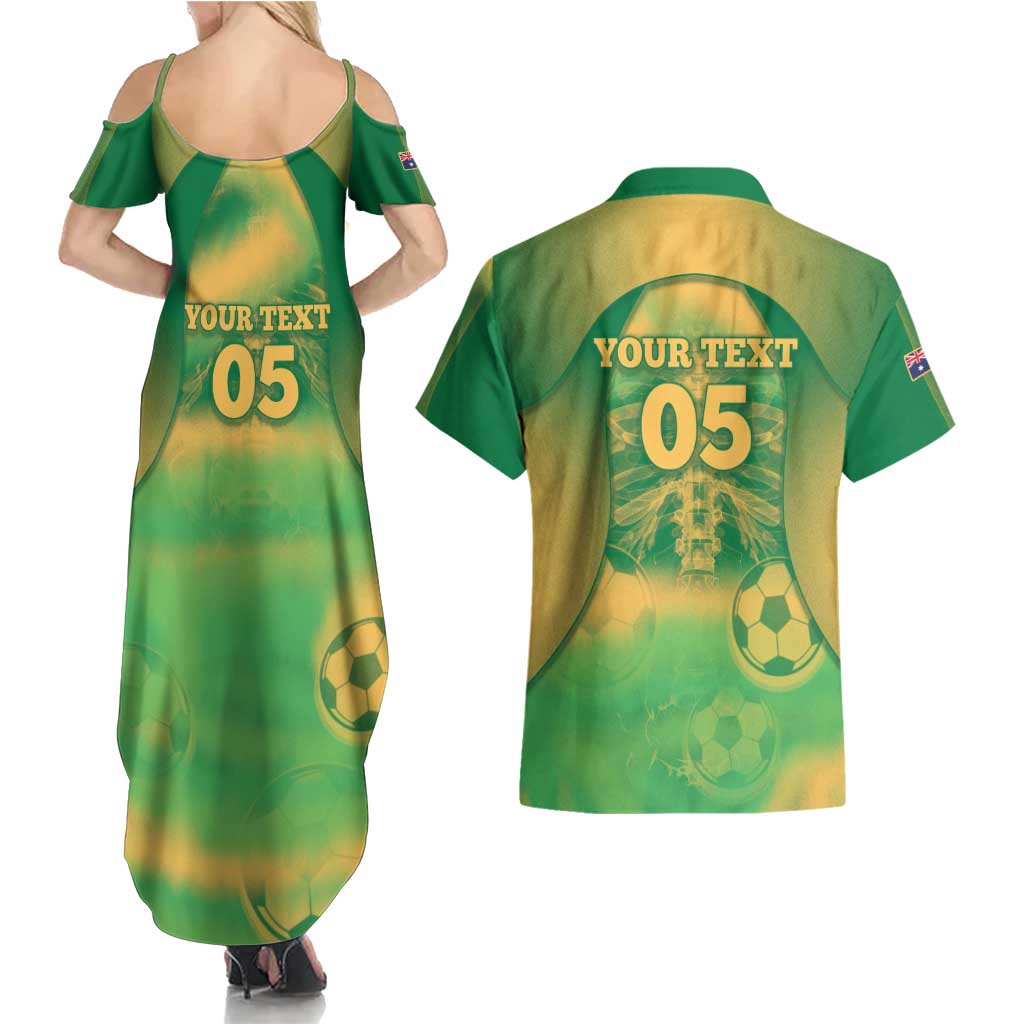Custom Australia Soccer Couples Matching Summer Maxi Dress and Hawaiian Shirt Skeleton Gradient Vintage Spray