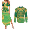 Custom Australia Soccer Couples Matching Summer Maxi Dress and Long Sleeve Button Shirt Skeleton Gradient Vintage Spray