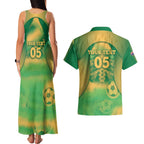 Custom Australia Soccer Couples Matching Tank Maxi Dress and Hawaiian Shirt Skeleton Gradient Vintage Spray