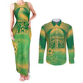 Custom Australia Soccer Couples Matching Tank Maxi Dress and Long Sleeve Button Shirt Skeleton Gradient Vintage Spray