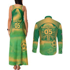 Custom Australia Soccer Couples Matching Tank Maxi Dress and Long Sleeve Button Shirt Skeleton Gradient Vintage Spray