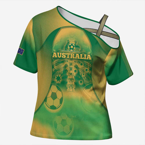 Custom Australia Soccer Cross Shoulder Shirt Skeleton Gradient Vintage Spray