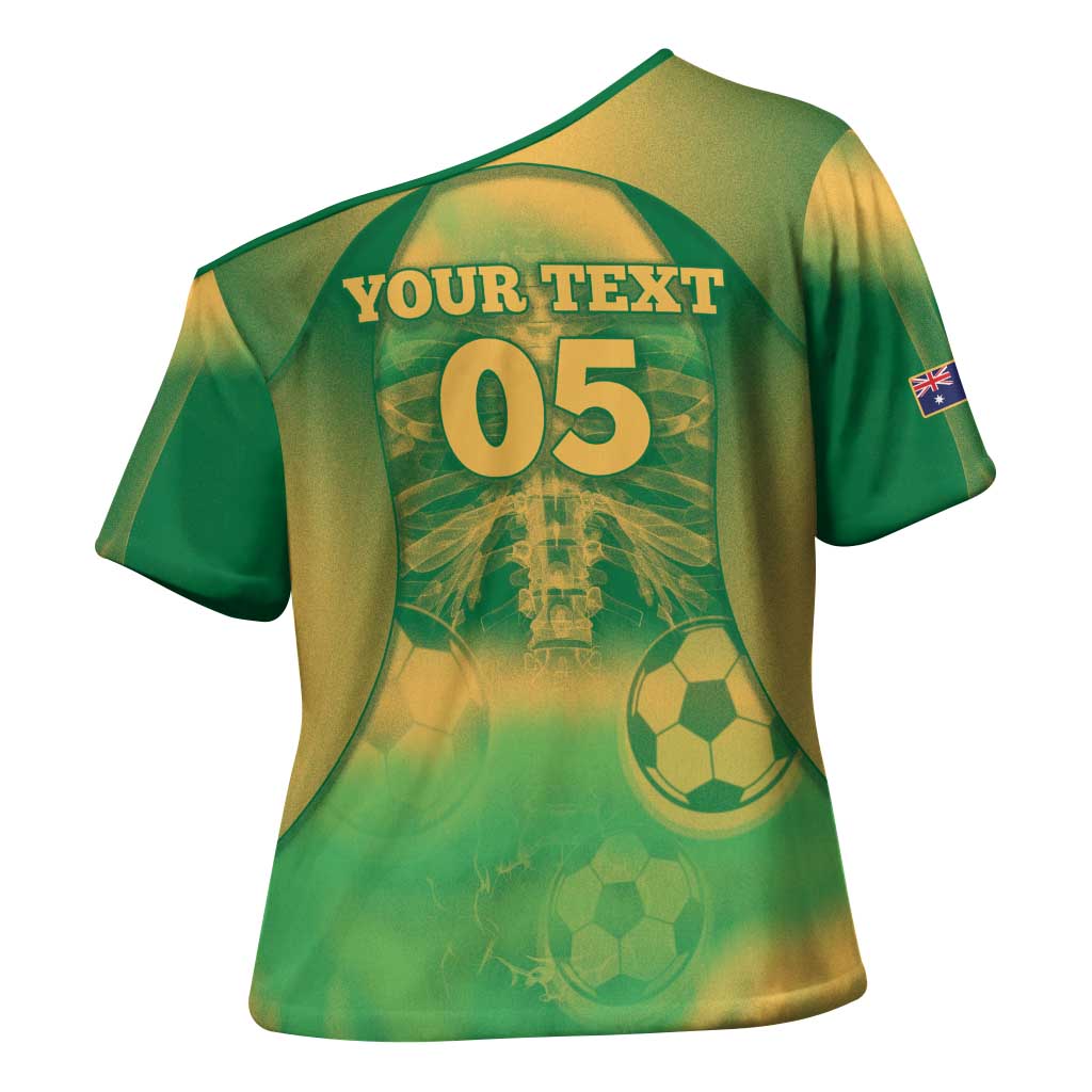 Custom Australia Soccer Cross Shoulder Shirt Skeleton Gradient Vintage Spray