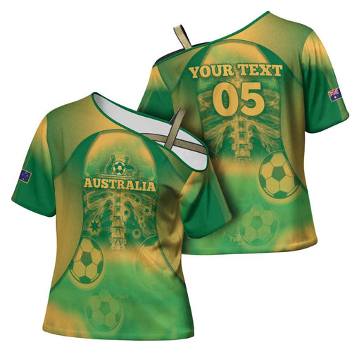 Custom Australia Soccer Cross Shoulder Shirt Skeleton Gradient Vintage Spray
