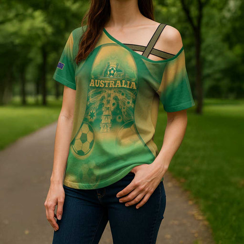 Custom Australia Soccer Cross Shoulder Shirt Skeleton Gradient Vintage Spray