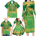 Custom Australia Soccer Family Matching Long Sleeve Bodycon Dress and Hawaiian Shirt Skeleton Gradient Vintage Spray