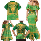 Custom Australia Soccer Family Matching Mermaid Dress and Hawaiian Shirt Skeleton Gradient Vintage Spray