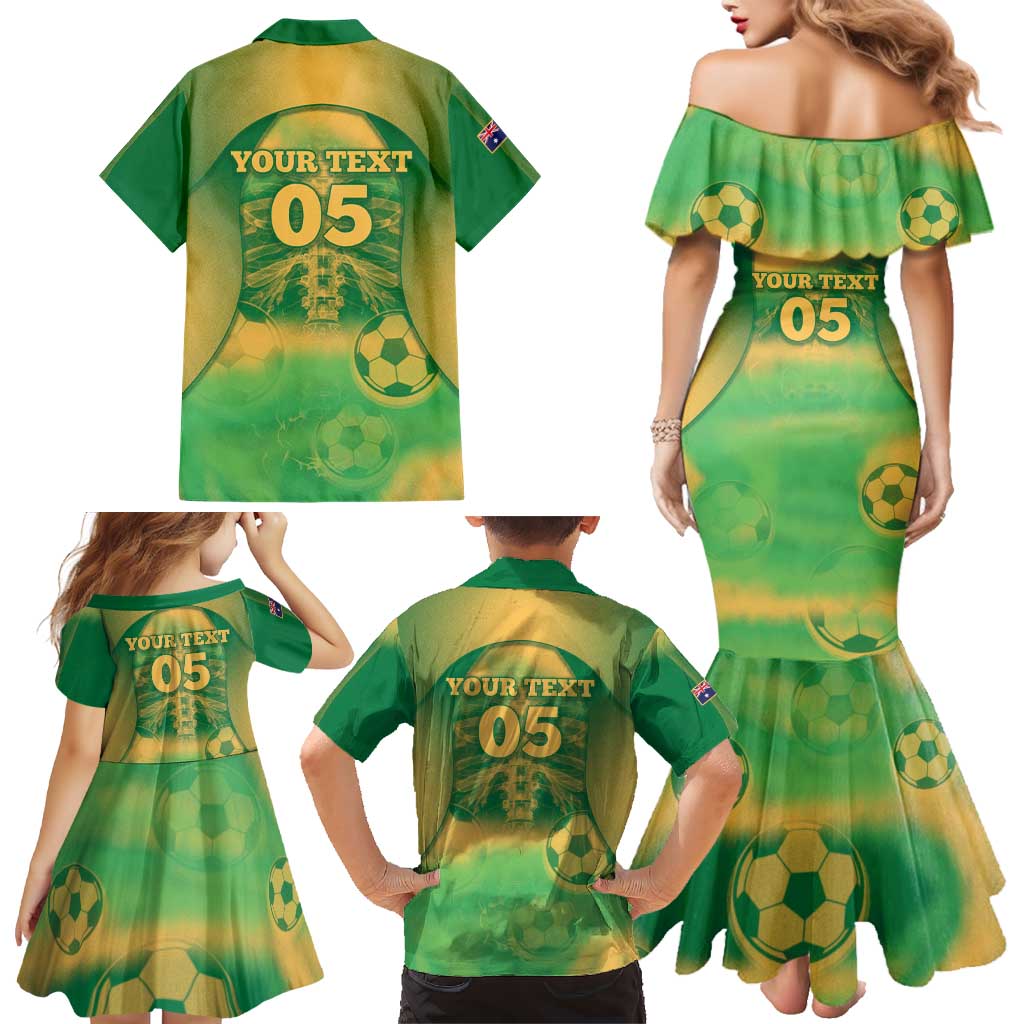 Custom Australia Soccer Family Matching Mermaid Dress and Hawaiian Shirt Skeleton Gradient Vintage Spray