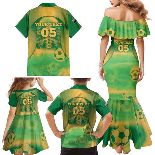 Custom Australia Soccer Family Matching Mermaid Dress and Hawaiian Shirt Skeleton Gradient Vintage Spray