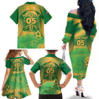 Custom Australia Soccer Family Matching Off The Shoulder Long Sleeve Dress and Hawaiian Shirt Skeleton Gradient Vintage Spray